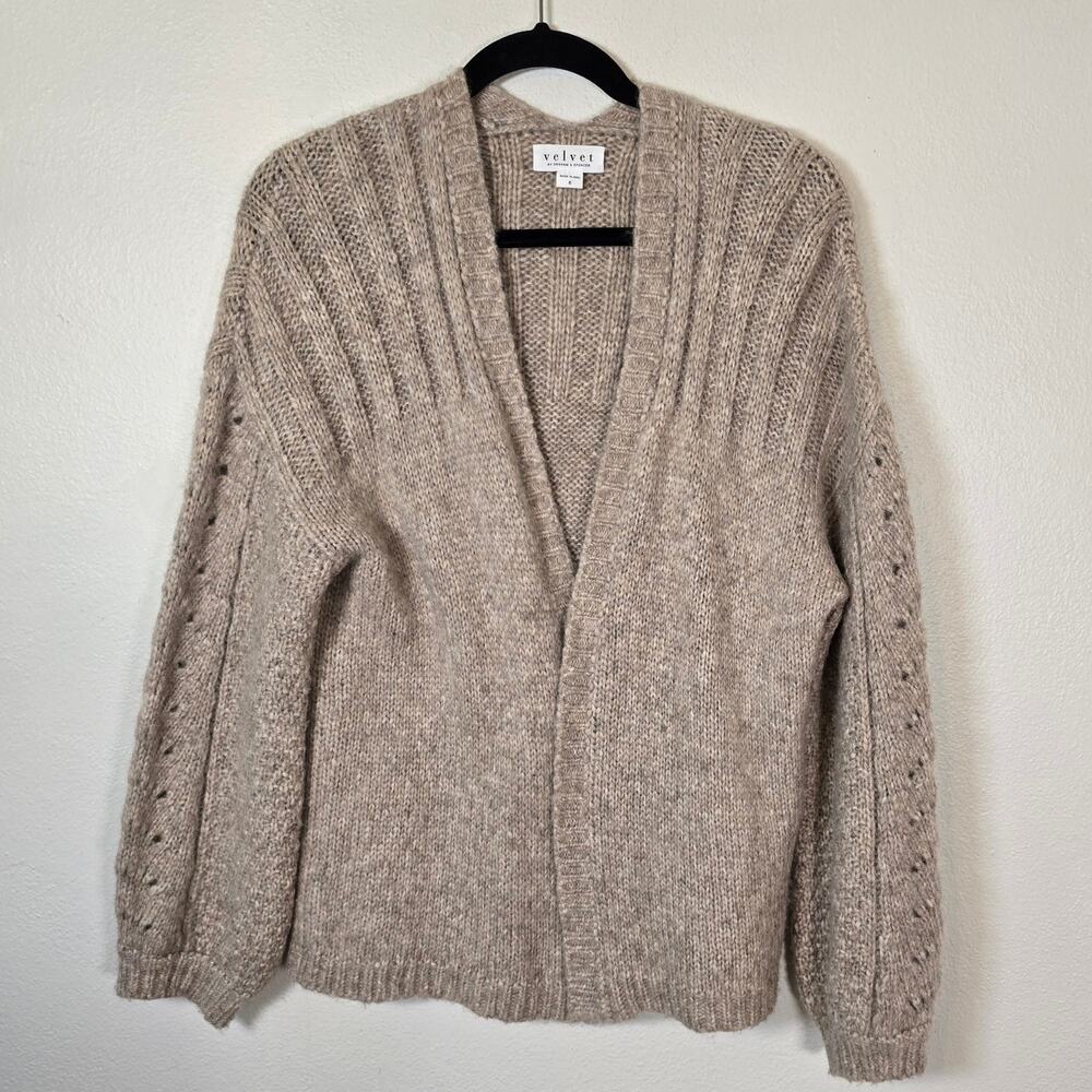 Velvet by Graham & Spencer Beverlee Open Cardigan Sz S Brown Alpaca Blend Soft